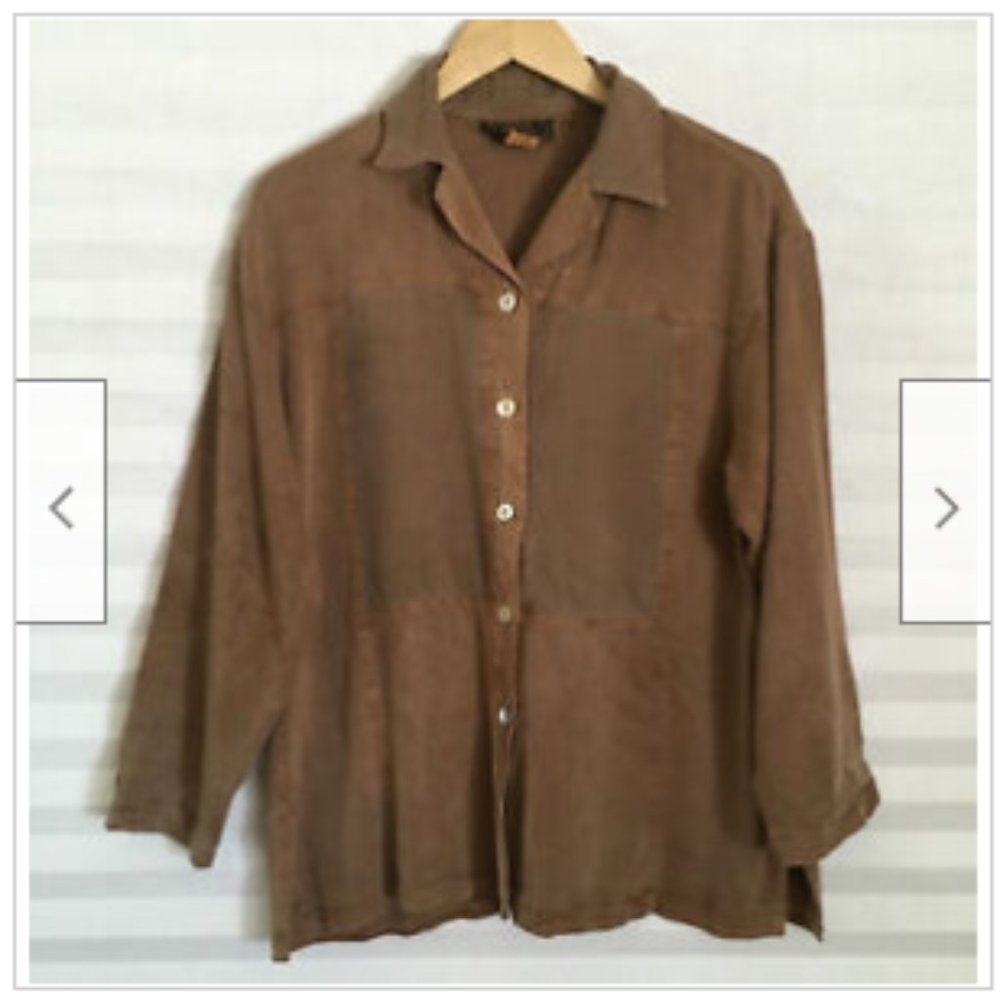 Basement USA INC Lagenlook Button Front Shirt Top Tencel 3/4 Sleeve